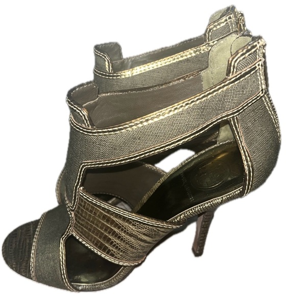 Tory Burch Geoff Olive Green & Gold Caged Heel Sandals 9.5M, Used - Picture 5 of 15